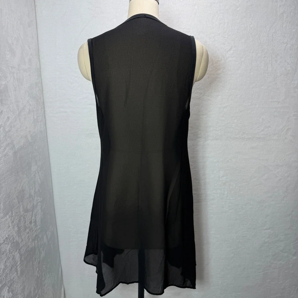 VOCAL USA Black Embellished Sleeveless Vest Rhinestone Sheer Back Medium - Picture 7 of 11